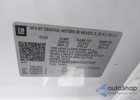 2019 Chevrolet Silverado 1500 Custom from USA, damaged, VIN 3GCPWBEH2KG107153